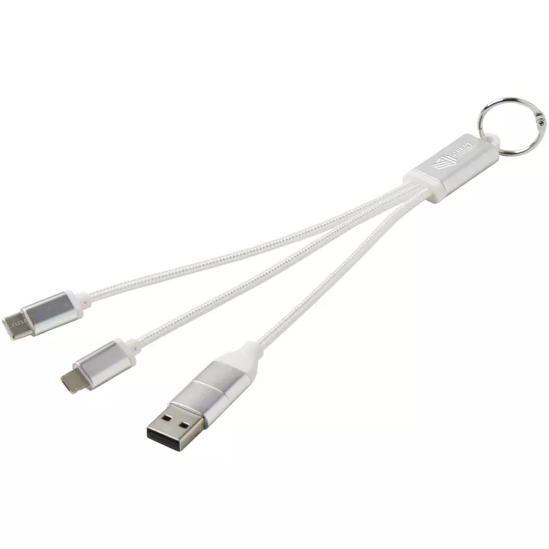 Metal kabel do ładowania 4 w 1 z aluminium z recyklingu z łańcuchem do kluczy - Srebrny (12438281)