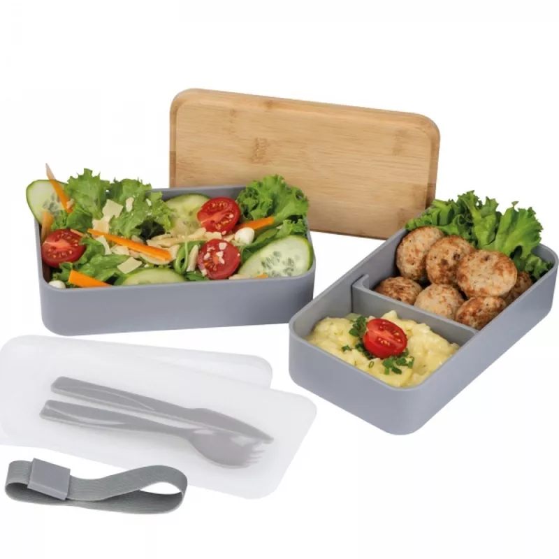 Lunch box ze sztućcami 600 ml SALVATORE - szary (8253107)