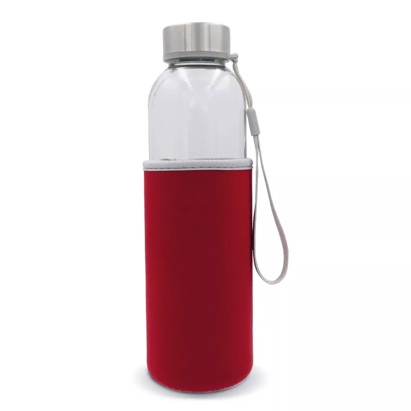 Szklana butelka w pokrowcu 500 ml - czerwony transparentny (LT98822-N0421)