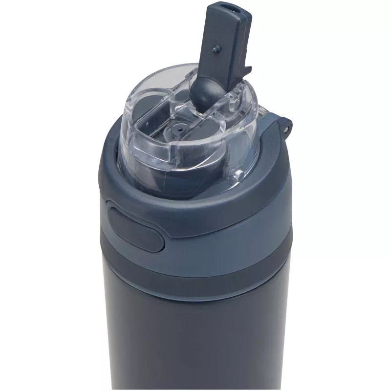 Bidon na wodę Theron 800 ml z jednowarstwowej stali nierdzewnej pochodzącej z recyklingu, certyfikowanej zgodnie z RCS, z pok - Granatowy (10095155)