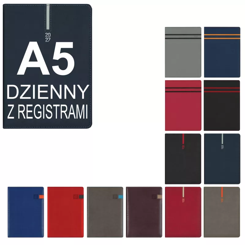 Kalendarz książkowy A5 DZIENNY z registrami COMBO - różne kolory (KK-VCC-705RD)