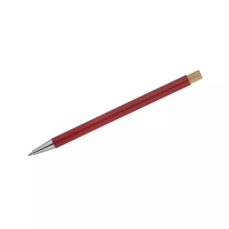Długopis metalowy z bambusowym przyciskiem KIVO - czerwony (19732-04)