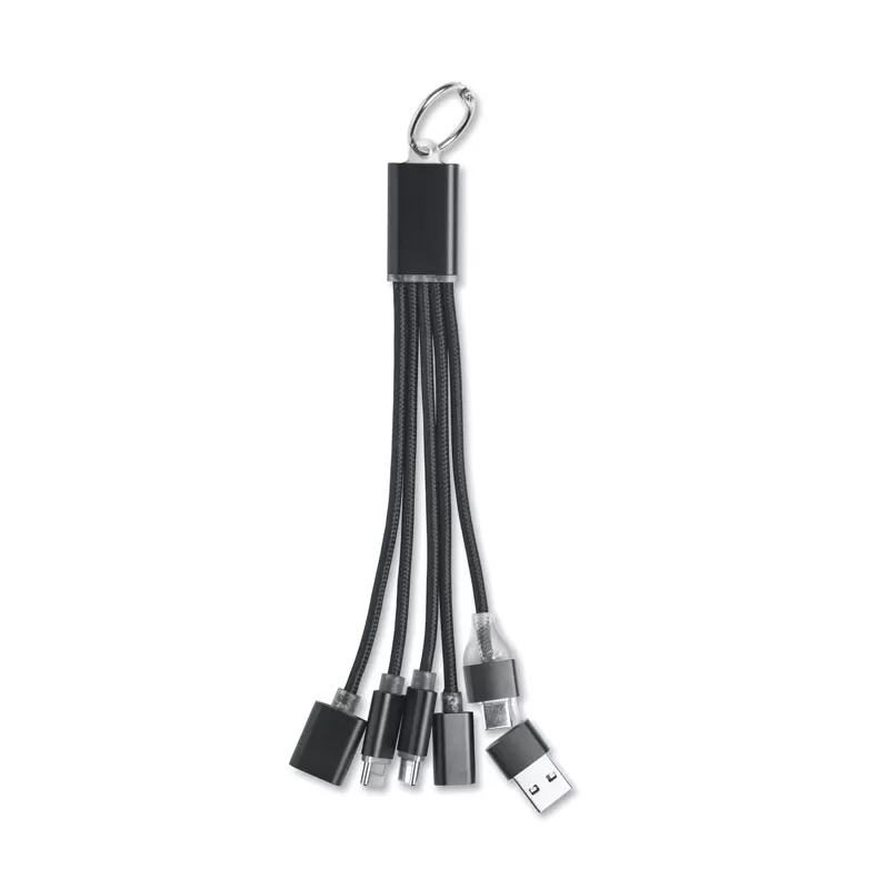 Brelok z kablem 3 w 1 i hubem USB aluminiowy HUBLUE - Czarny (MO3150-03)