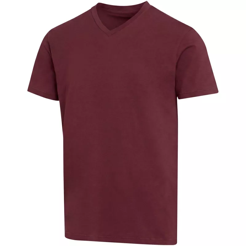 Balfour organiczna koszulka unisex z krótkim rękawem i dekoltem w serek, wykonana z materiału o gramaturze 200 g/m², z certyf - Głęboki bordowy (39665-DPBURGUN)