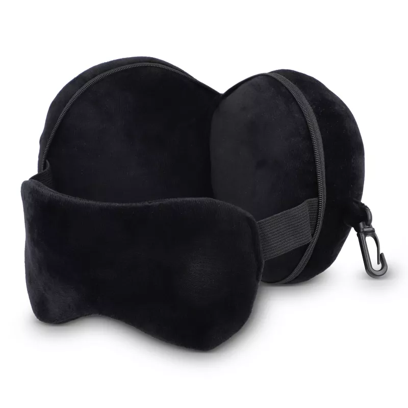 Poduszka podróżna z maską na oczy i pokrowcem zapinanym na zamek błyskawiczny - czarny (LT92744-N0002)