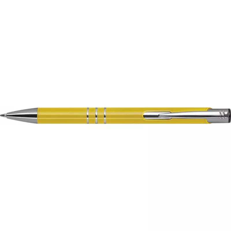 Żółty długopis metalowy z trzema chromowanymi ringami idealne pod grawer reklamowy