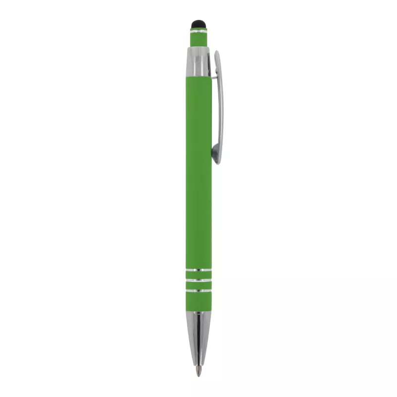 Długopis metalowy gumowany z touch penem Athens - jasnozielony (LT87781-N0032)