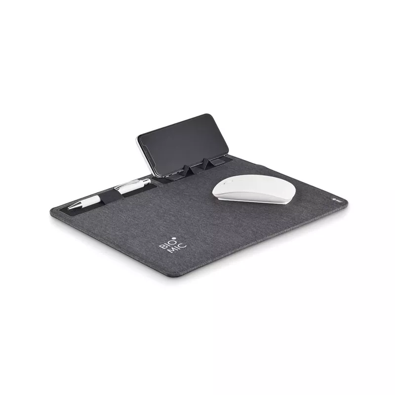 Podkładka pod mysz z ładowarką 15W z RPET SUPERPAD - Kamienny Szary (MO6416-15)