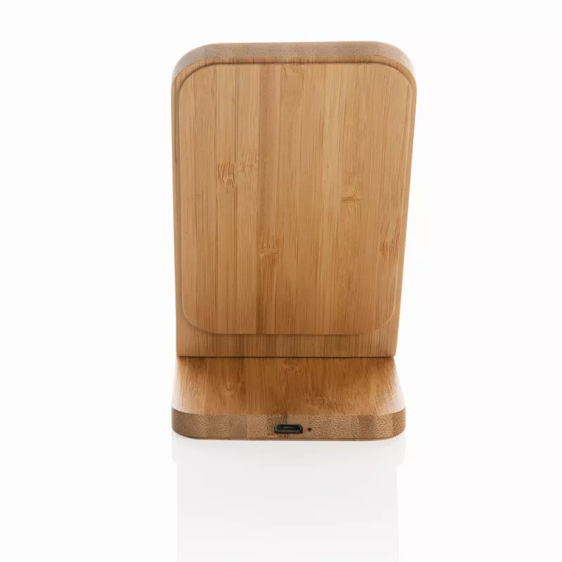 Bambusowa ładowarka bezprzewodowa 5W, stojak na telefon - brązowy (P308.359)