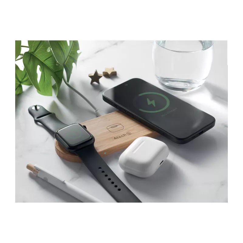 Stacja ładująca 3 w 1 15W w bambusowym etui RECPAD - Drewna (MO2729-40)