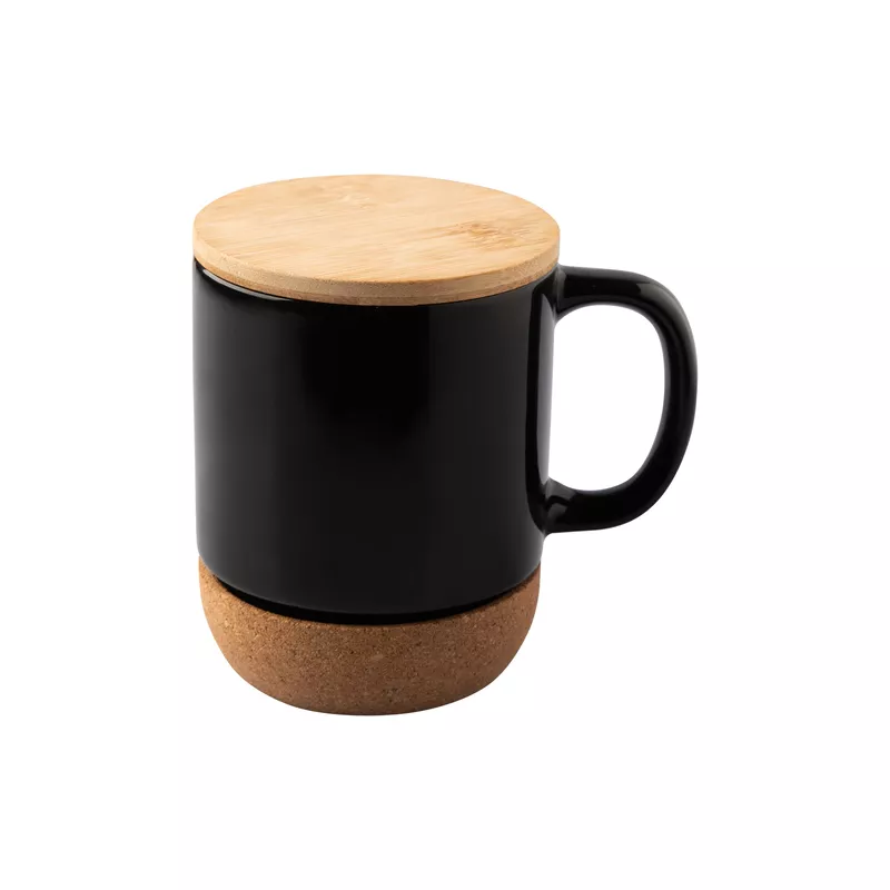 Kubek ceramiczny z bambusową przykrywką - czarny (R85309.02)