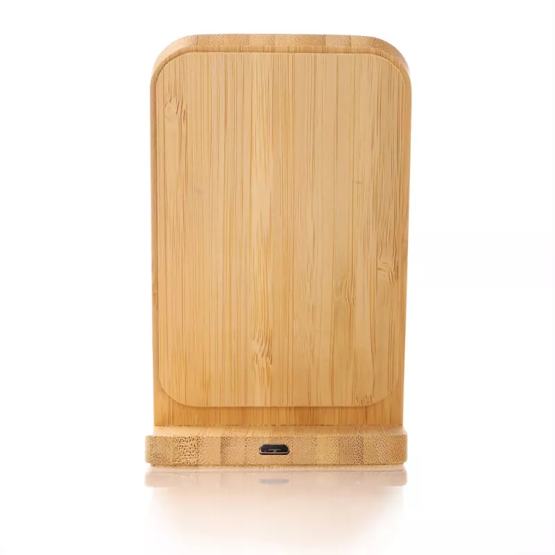 Bambusowa ładowarka bezprzewodowa 10W B'RIGHT, stojak na telefon | Wilder - drewno (V0349-17)