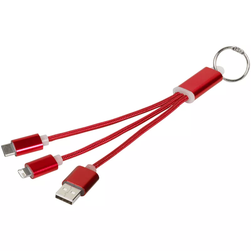 Kabel do ładowania 3w1 Metal z kółkiem na klucze - Czerwony (13496103)
