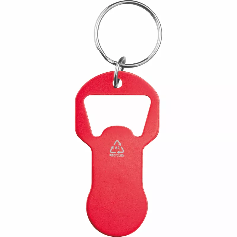 Brelok z otwieraczem do butelek i żetonem do wózka z aluminium z recyklingu OLIWIER - czerwony (9544505)