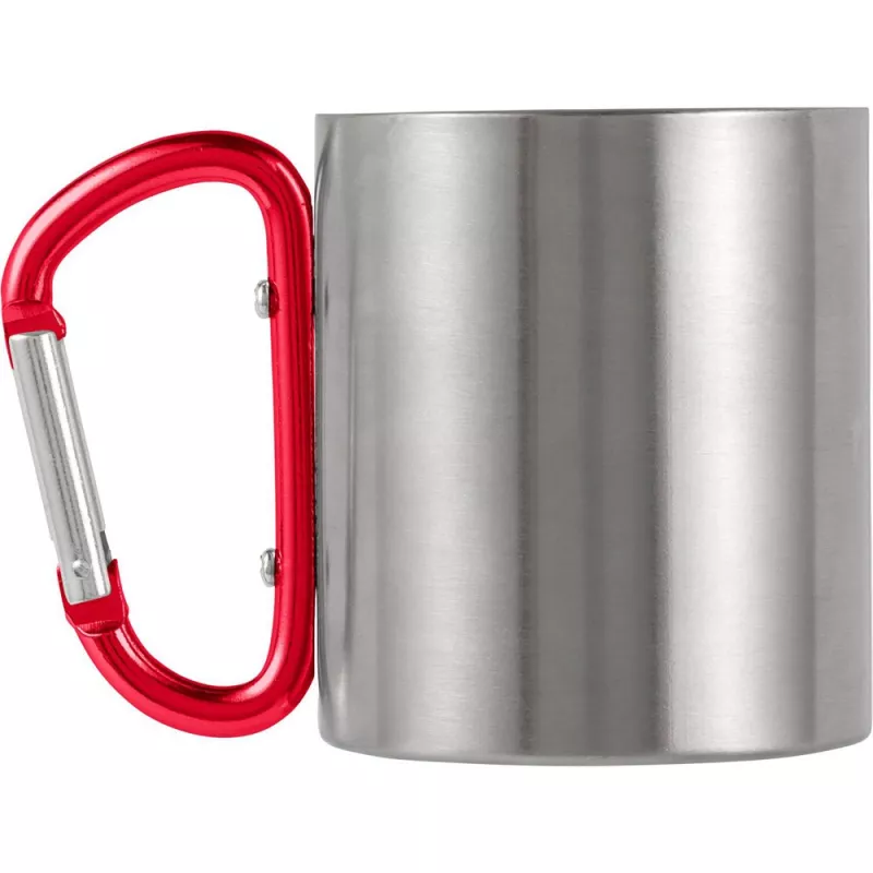 Metalowy kubek 185 ml z karabińczykiem - czerwony (V0646-05)