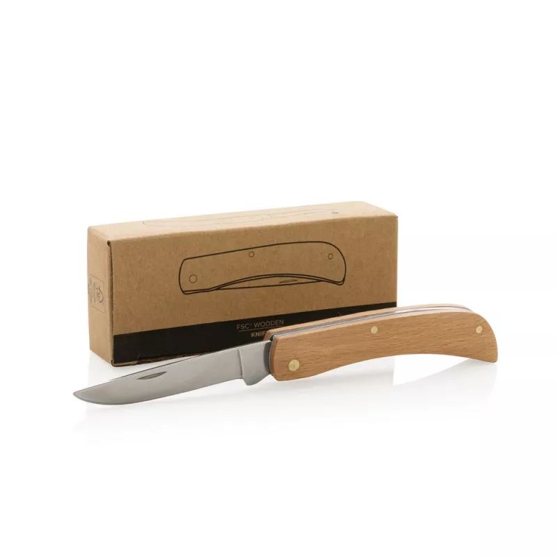 Drewniany nóż składany, scyzoryk - brązowy (P414.009)