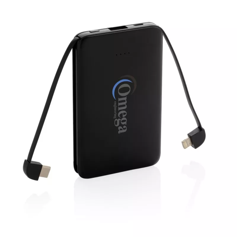 Power bank 5000 mAh, zintegrowany kabel 3 w 1 - czarny (P322.081)