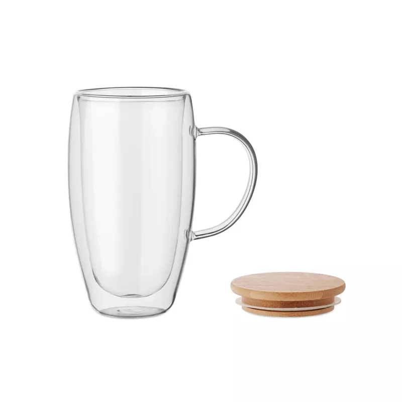 Kubek szklany dwuścienny z pokrywką 450 ml TEROL - Przezroczysty (MO2673-22)