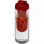 Czerwony-Przezroczysty - Bidon H2O Base® z wieczkiem na zacisk o pojemności 650 ml zmożliwością przyrządzania wody smakowej