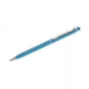 błękitny - Cienki metalowy długopis reklamowy z touch penem TIN 2