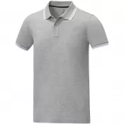 Szary melanż - Męska koszulka polo Amarago z kontrastowymi paskami i krótkim rękawem