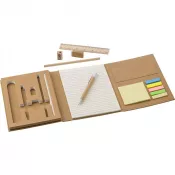 brązowy - Teczka konferencyjna, notatnik, linijka, długopis, ołówki, temperówka, gumka do mazania, karteczki samoprzylepne