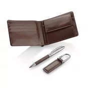 brązowy - Zestaw upominkowy portfel, brelok, długopis MARCUS