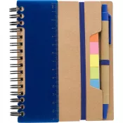 niebieski - Zestaw do notatek, notatnik, długopis, linijka, karteczki samoprzylepne
