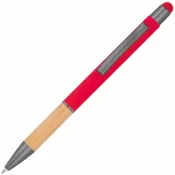 czerwony - Długopis metalowy z uchwytem z bambusa i touch penem