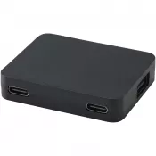 Czarny - Gaia 4-portowy hub USB z wyjściem USB-A i typu C oraz podwójnym wejściem — wykonany z tworzyw sztucznych pochodzących z recyklingu
