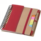 czerwony - Zestaw do notatek, notatnik, długopis, linijka, karteczki samoprzylepne