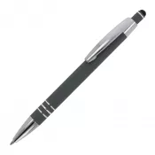 szary - Długopis metalowy gumowany z touch penem Athens