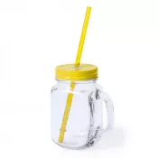 żółty - Słoik do picia 500 ml ze słomką