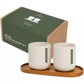 Zestaw składający się z owalnej drewnianej tacy Originalhome i ceramicznych kubków o pojemności 150 ml