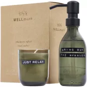 Leśny zielony - Wellmark Discovery dozownik mydła do rąk o pojemności 200 ml i zestaw świec zapachowych 150 g - o zapachu ciemnego bursztynu