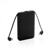 czarny - Power bank 5000 mAh, zintegrowany kabel 3 w 1