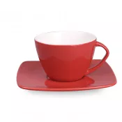 czerwono-biały - Filiżanka porcelanowa ze spodkiem Luna Set 220ml