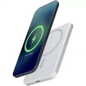 Srebrny - Powerbank Avis 5000 mAh z recyklingowanego aluminium posiadającego certyfikację RCS, z wbudowanym magnesem 