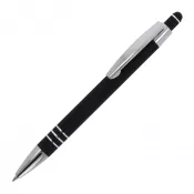 czarny - Długopis metalowy gumowany z touch penem Athens