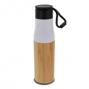 biały - Termiczna butelka bambusowa z uchwytem 500ml