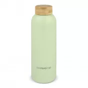 ciemnobrązowy / zielony - Butelka ze stali nierdzewnej Waterdrop z bambusową nakrętką 600 ml
