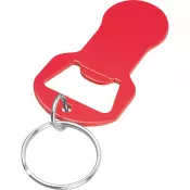 czerwony - Brelok z otwieraczem do butelek i żetonem do wózka z aluminium z recyklingu OLIWIER