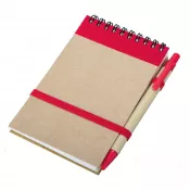 czerwony - Notes Kraft 90x140/70k gładki z długopisem