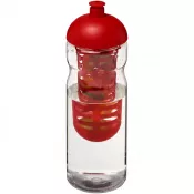 Czerwony-Przezroczysty - Bidon H2O Base® z wypukłym wieczkiem o pojemności 650 ml z możliwością przyrządzania wody smakowej