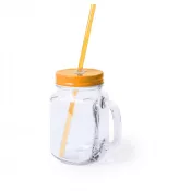 pomarańczowy - Słoik do picia 500 ml ze słomką