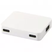 Biały - Gaia 4-portowy hub USB z wyjściem USB-A i typu C oraz podwójnym wejściem — wykonany z tworzyw sztucznych pochodzących z recyklingu