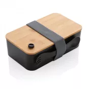 czarny - Pudełko śniadaniowe z bambusowym wieczkiem, PP z recyklingu