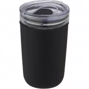 Czarny - Szklany kubek Bello o pojemności 420 ml z zewnętrzną ścianką z plastiku z recyklingu