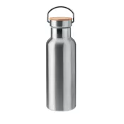 Termos dwuścienny z bambusową pokrywką 500 ml HELSINKI Srebrny Mat