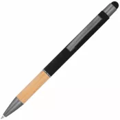czarny - Długopis metalowy z uchwytem z bambusa i touch penem